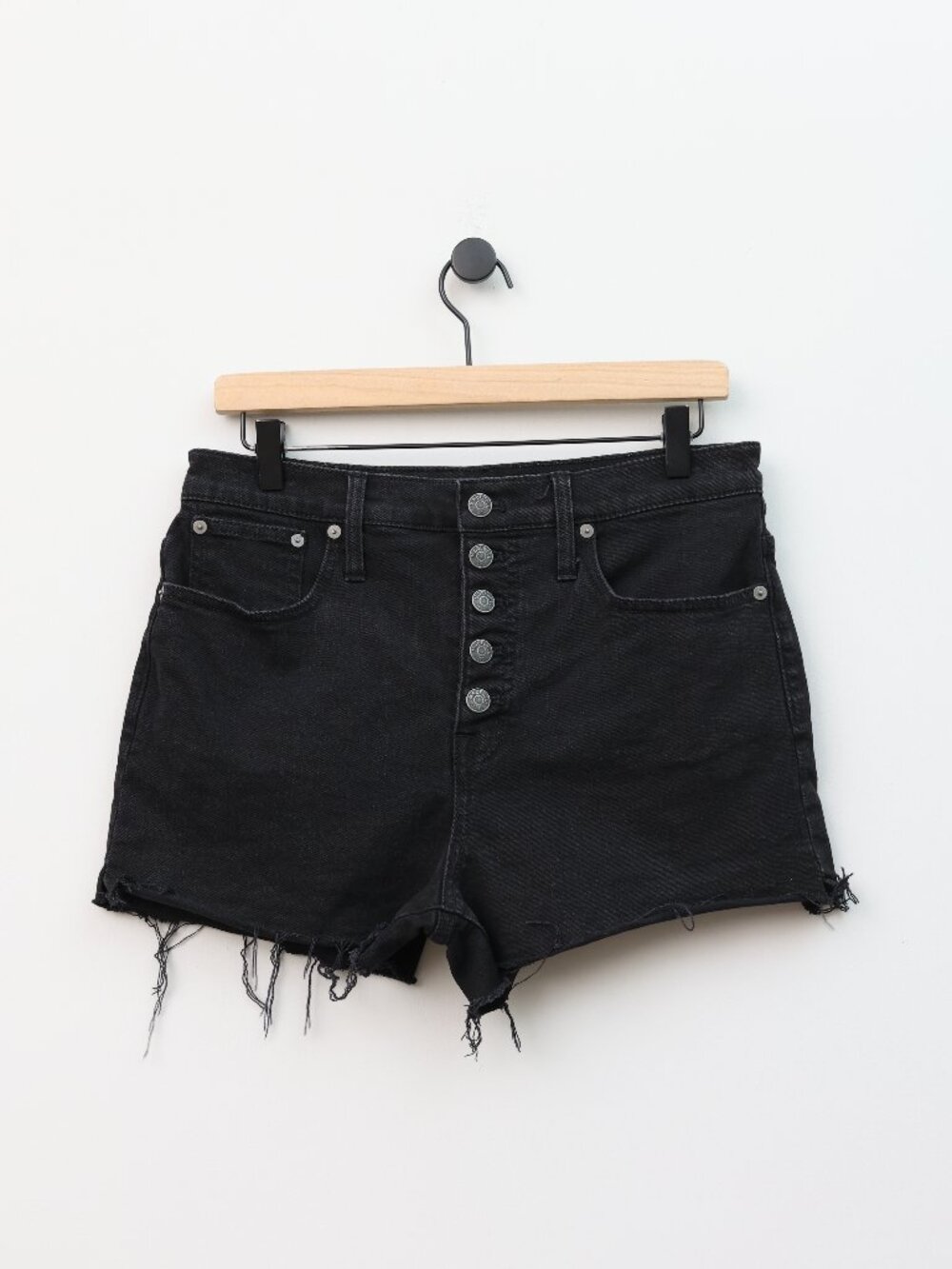 Madewell High Rise Button Fly Denim Shorts Black Size 29 Raw Hem - Picture 2 of 4